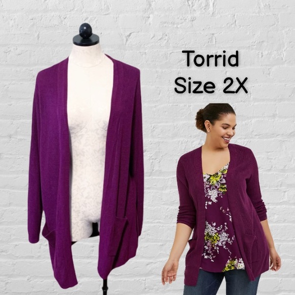 torrid Sweaters - Torrid Purple Ribbed Knit Open Front Cardigan 2X